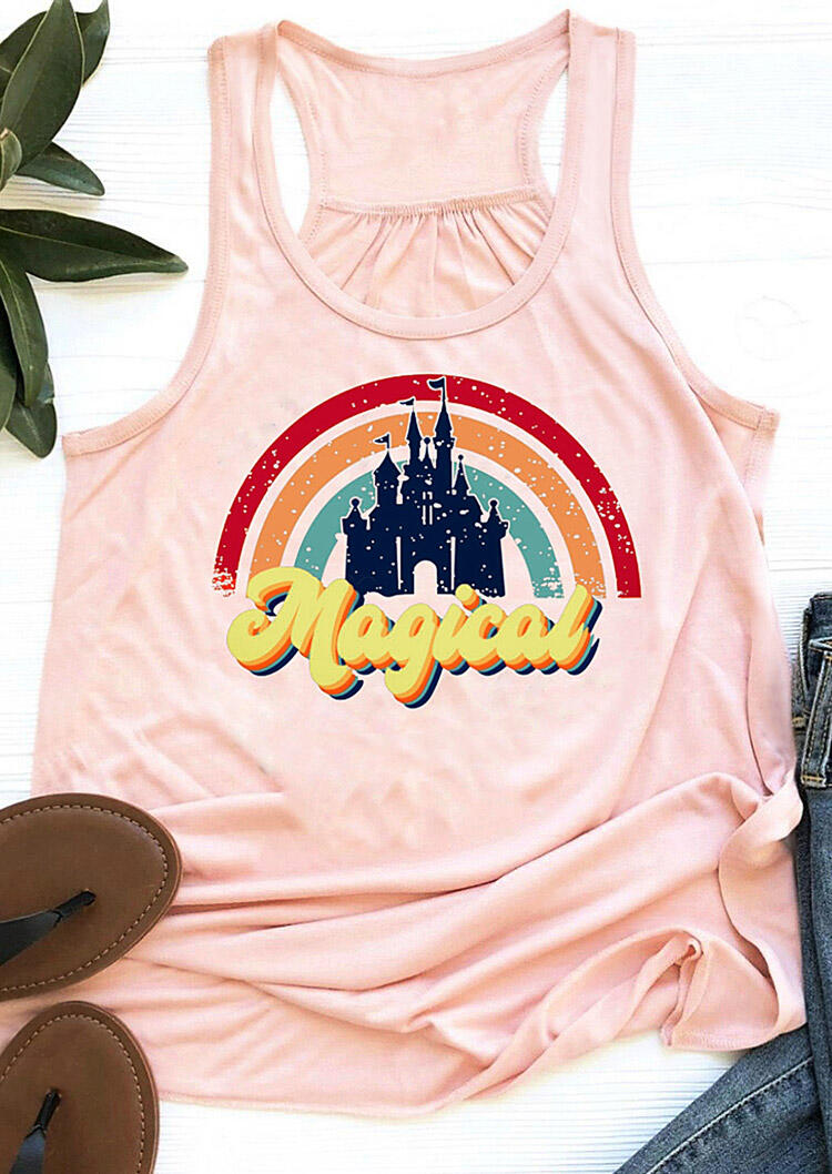 

Magical Ruffled O-Neck Racerback Tank - Pink, 461866