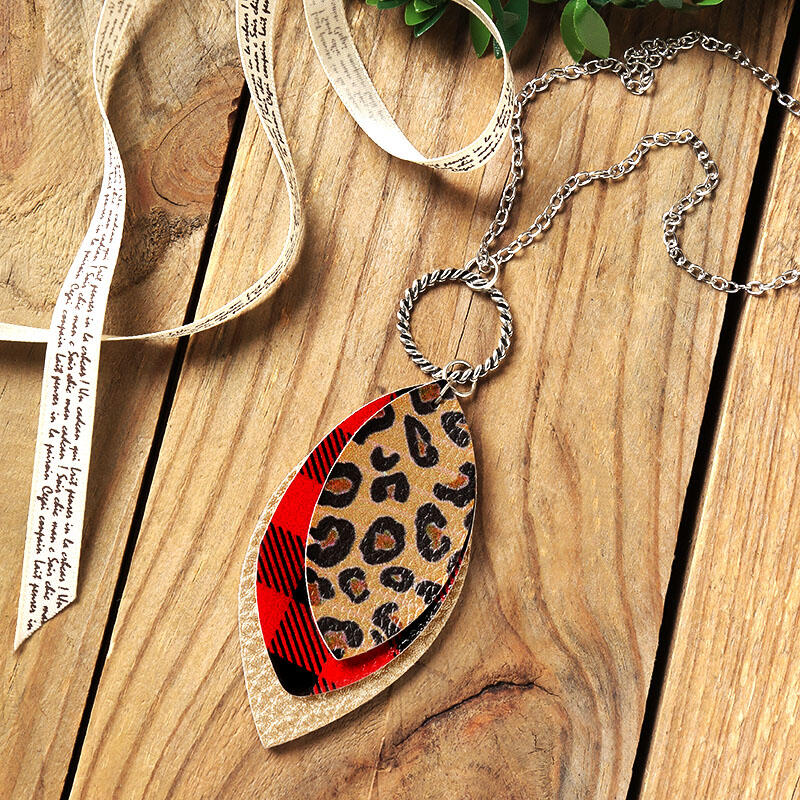 

Plaid Leopard Three-Layered Necklace, 457294