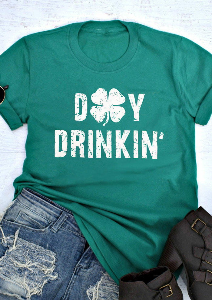 Buy Lucky Shamrock Day Drinkin' T-Shirt Tee - Green. Picture