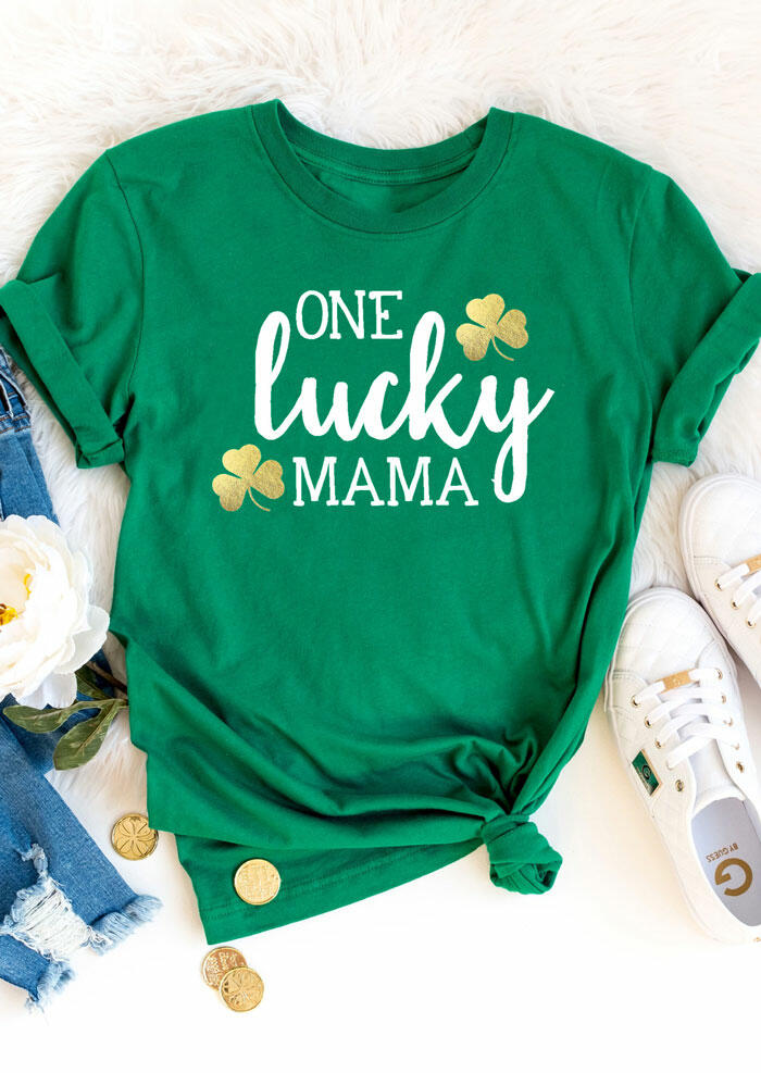 One Lucky Mama Shamrock T-Shirt Tee - Green