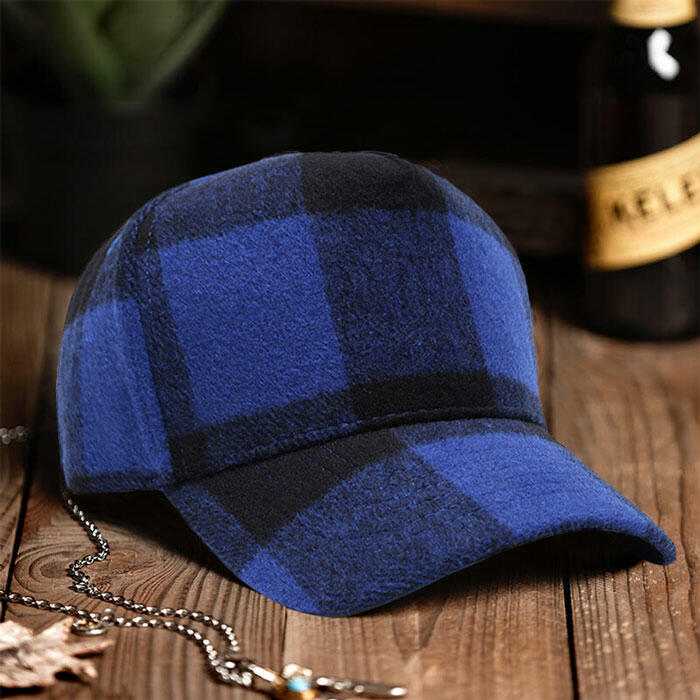 Plaid Adjustable Buckle Strap Baseball Cap Blue Bellelily