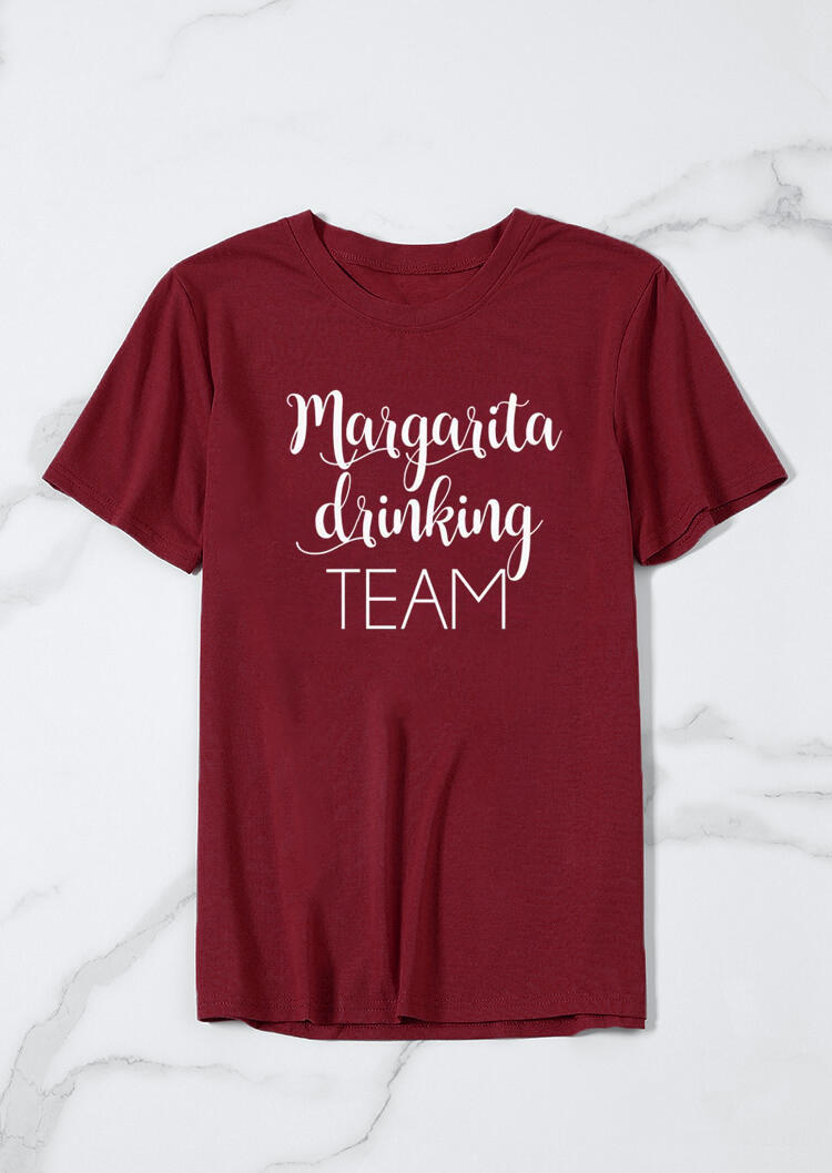 Margarita Drinking Team O-Neck T-Shirt Tee - Burgundy