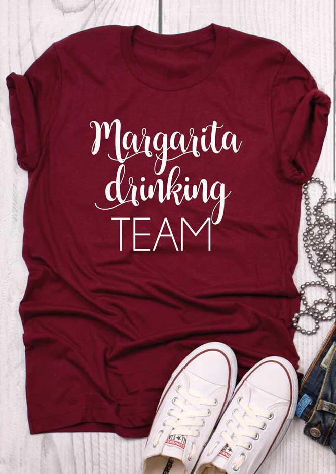 Margarita Drinking Team O-Neck T-Shirt Tee - Burgundy