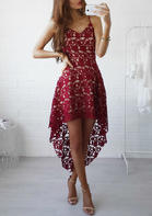 Fairyseason Lace Splicing Asymmetric Spaghetti Strap Mini Dress