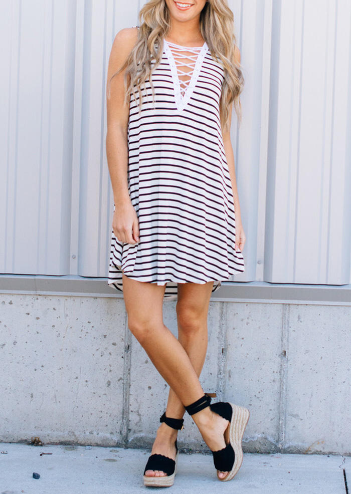 Striped Criss-Cross Sleeveless Mini Dress