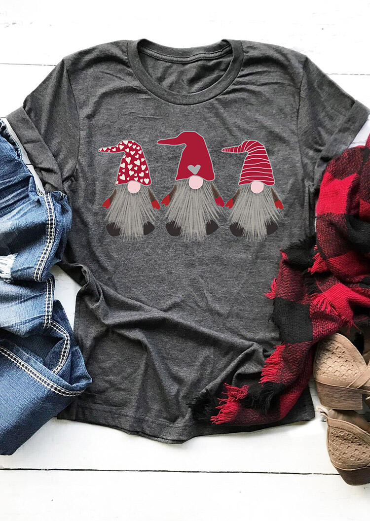 

Striped Love Heart Gnomies T-Shirt Tee - Gray, 462636