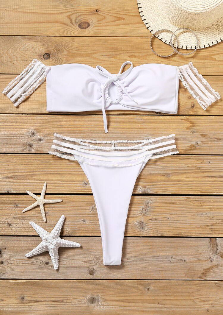 Lace Tie Low Waist Bikini Set - White