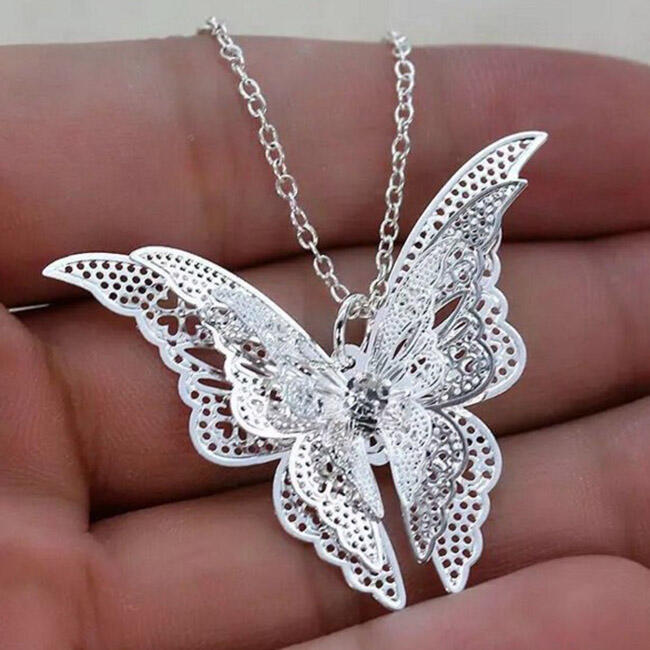 

Hollow Out Butterfly Pendant Necklace, Silver, 462998