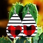 Plaid Striped Love Heart PU Leather Earrings