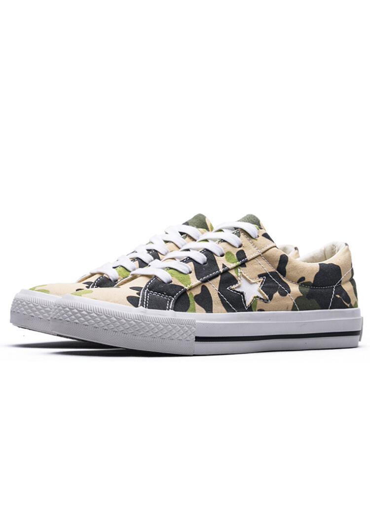 Camouflage Printed Star Lace Up Flat Sneakers