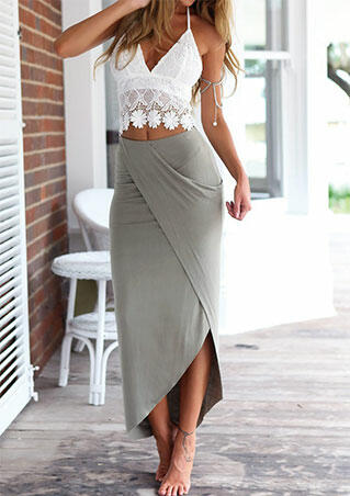 Lace Camisole + Long Skirt Outfit - Gray