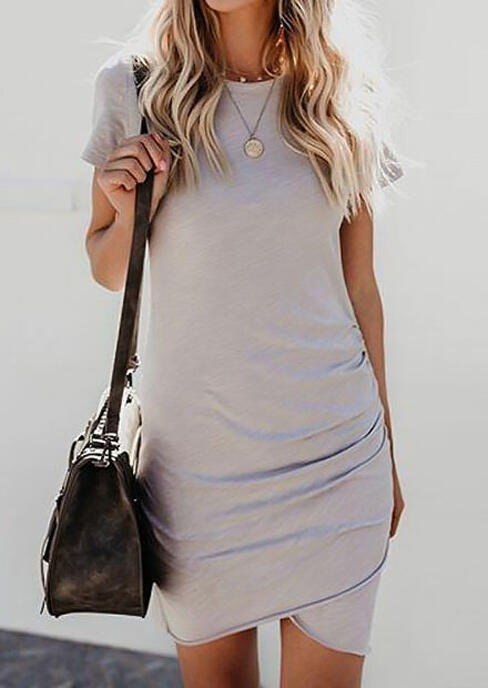

Ruched Short Sleeve Bodycon Dress without Necklace, Black;blue;gray, 414924