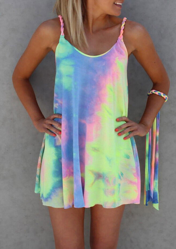 

Colorful Tie Dye Twist Mini Dress without Bracelet - Multicolor, 451907