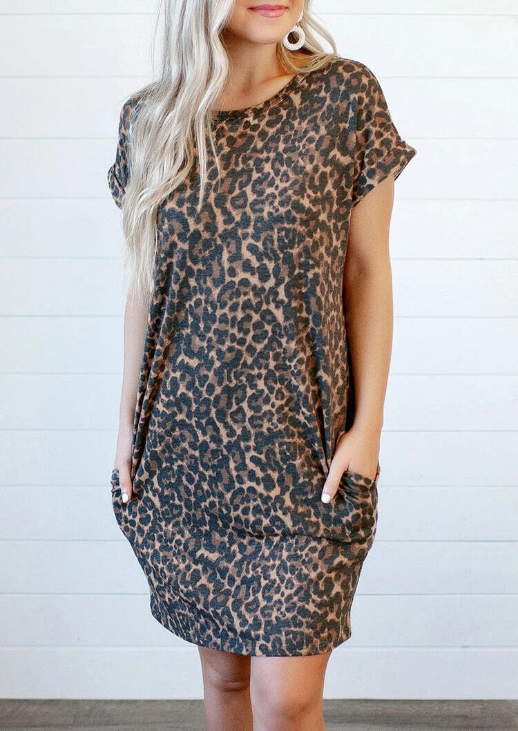 Leopard Printed Open Back Pocket Mini Dress