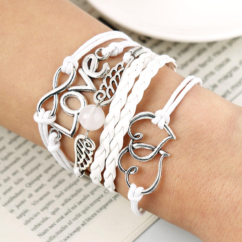 

Love Bead Multi-Layered Rope Braided Bracelet, White, 462953