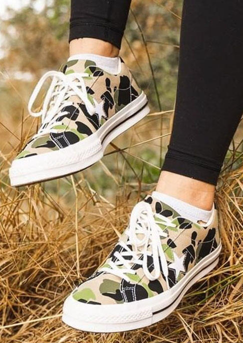 

Camouflage Printed Star Lace Up Flat Sneakers, 463107