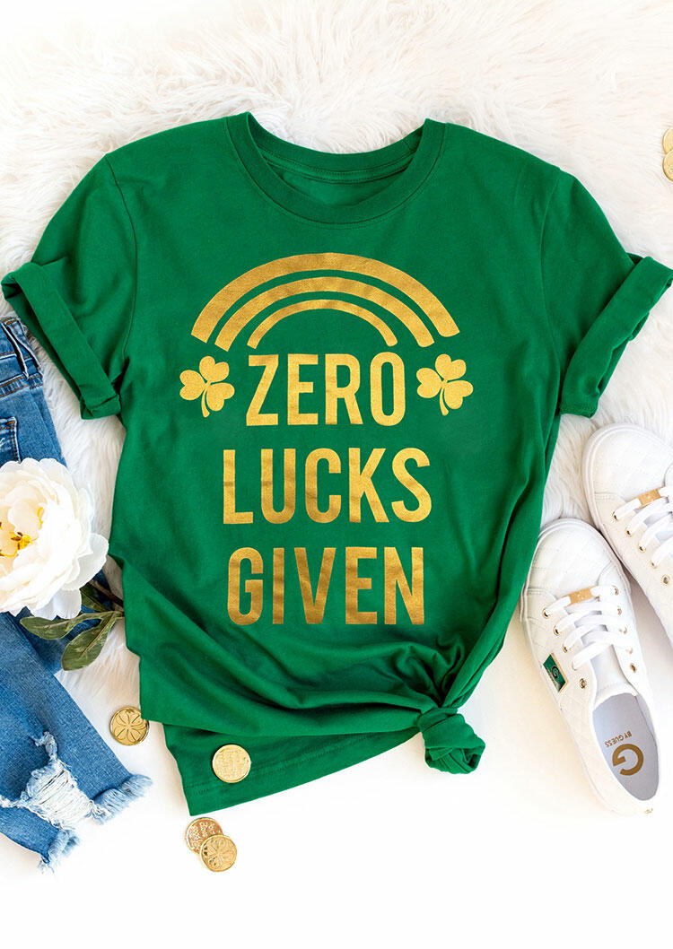 

St. Patrick's Day Shamrock Zero Lucks Given T-Shirt Tee - Green, 463509
