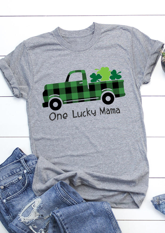 One Lucky Mama Shamrock T-Shirt Tee - Gray