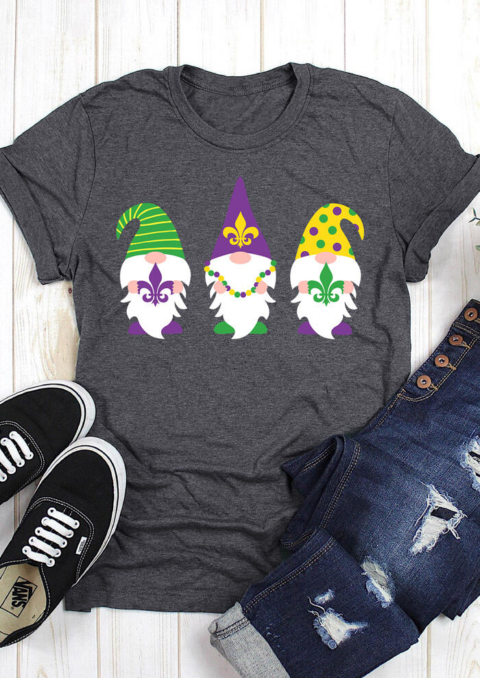 

Mardi Gras Gnomies O-Neck T-Shirt Tee - Dark Grey, 463965