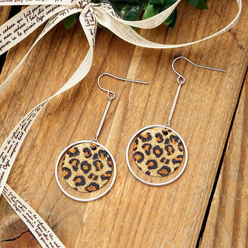 

Hollow Out Leopard Printed Round Earrings, Silver, 463143