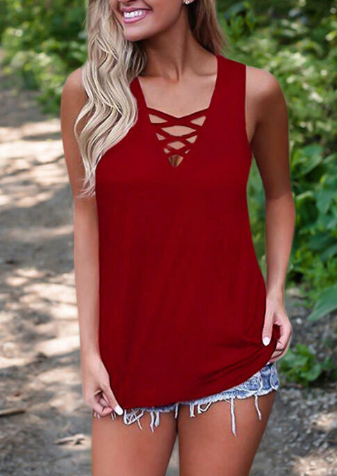 

Criss-Cross Sleeveless Casual Tank, Red, 440306