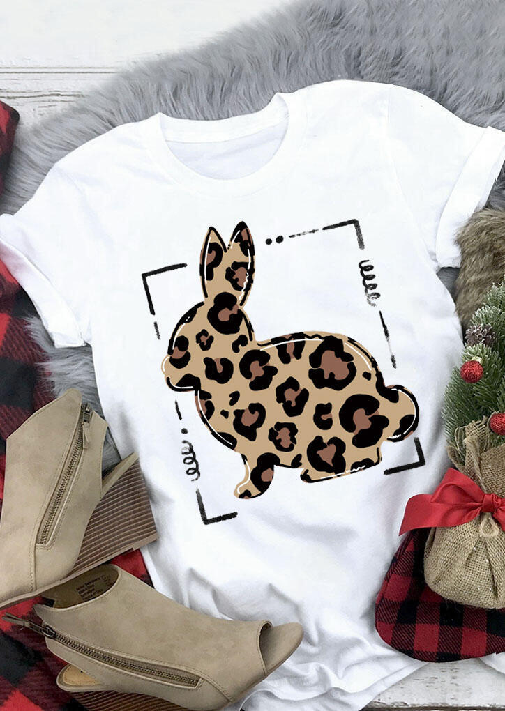 

Easter Leopard Printed Bunny T-Shirt Tee - White, 465467