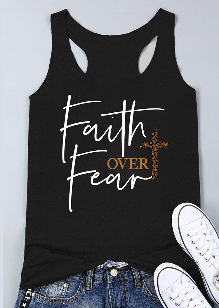 

Leopard Printed Cross Faith Over Fear Tank - Black, 465536