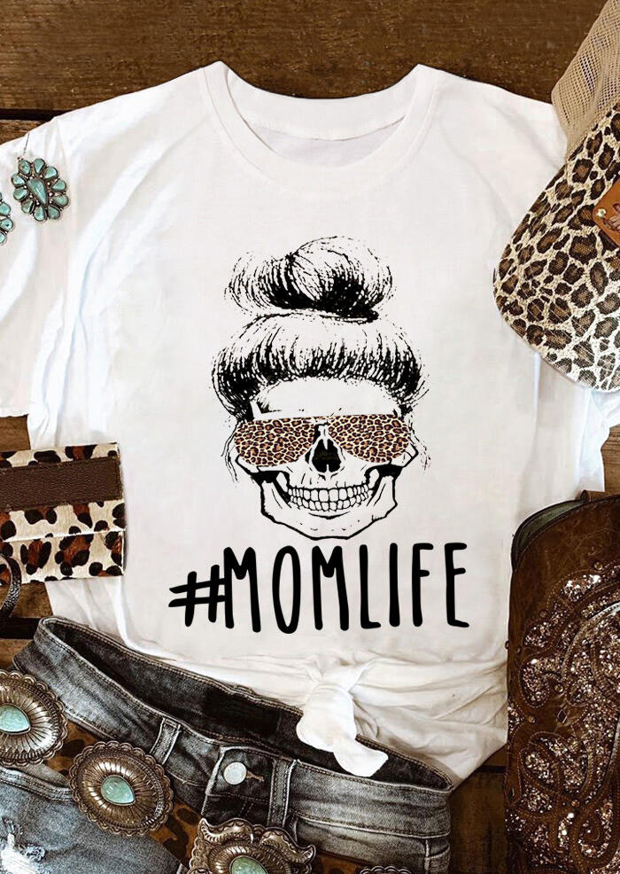 Mom Life Leopard Printed T-Shirt Tee - White