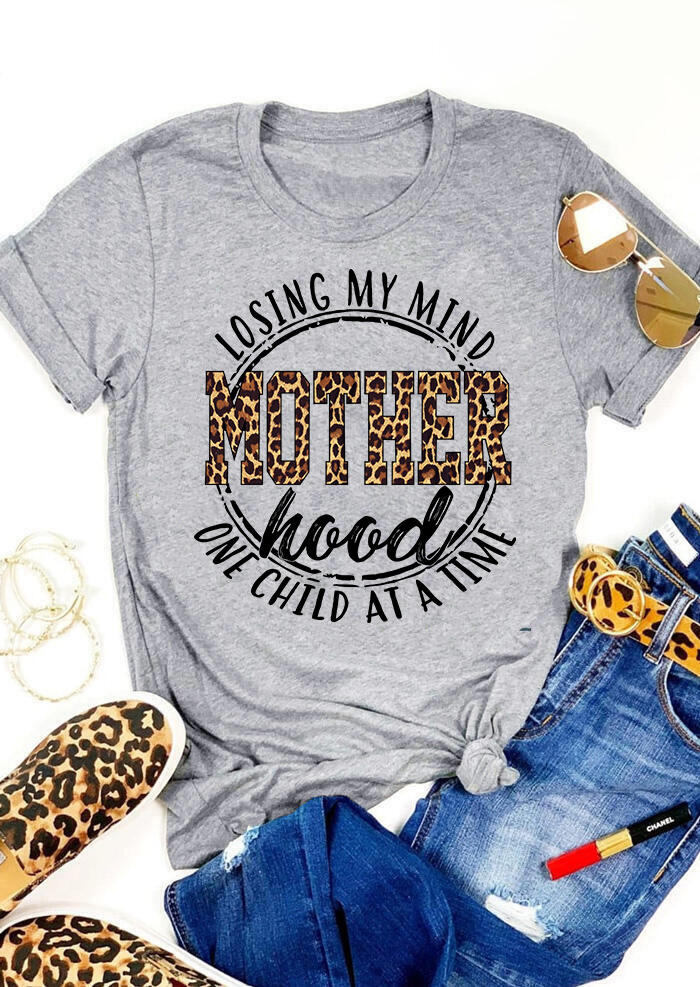 Losing My Mind Mother Hood Leopard T-Shirt Tee - Gray