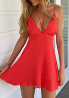 Spaghetti Strap Halter Mini Dress - Red