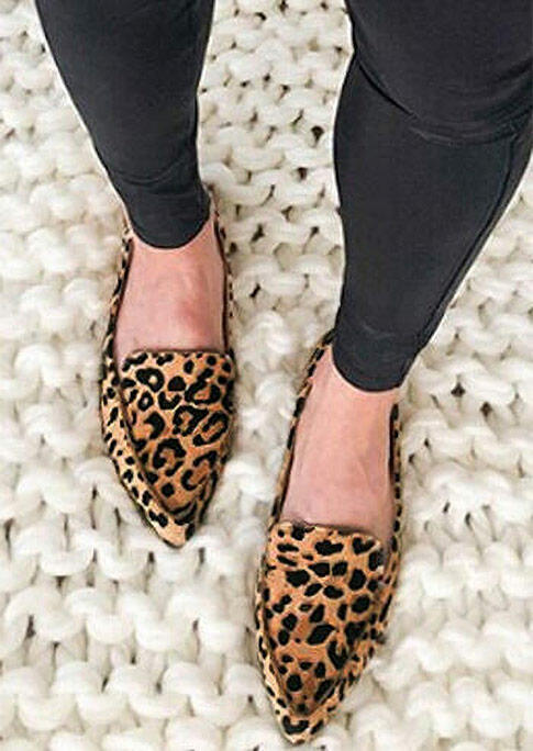 Leopard Printed Pointed Toe Flats - Bellelily