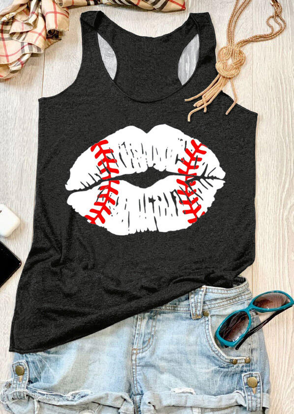 

Baseball Lips O-Neck Casual Tank - Dark Grey, 466529