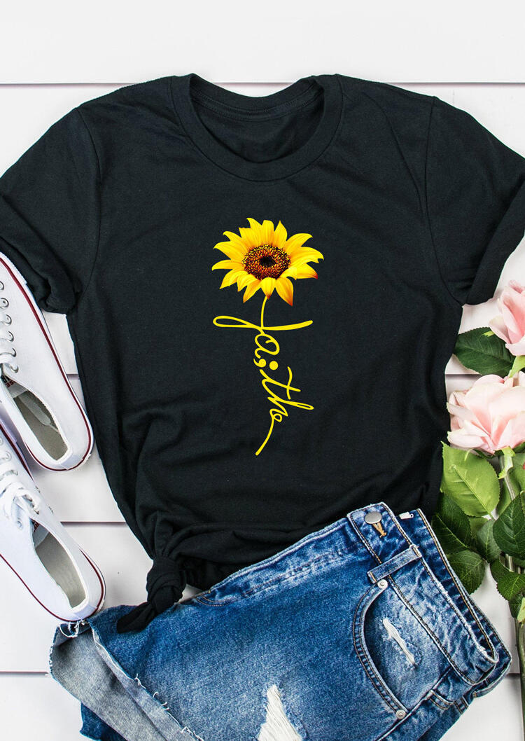 

Sunflower Faith O-Neck T-Shirt Tee - Black, 465592
