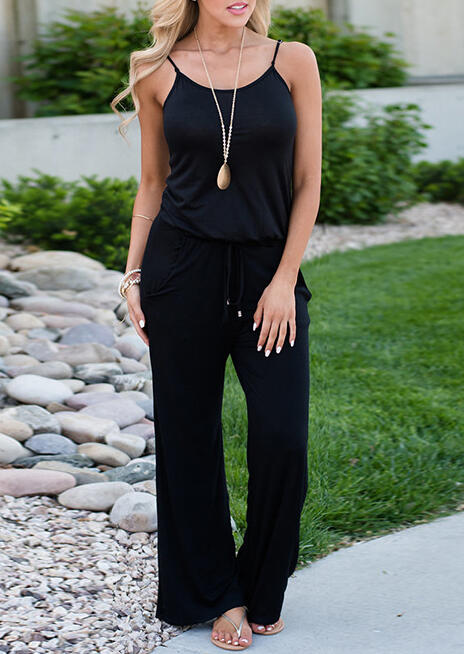 

Drawstring Pocket Spaghetti Strap Jumpsuit without Necklace - Black, 467235