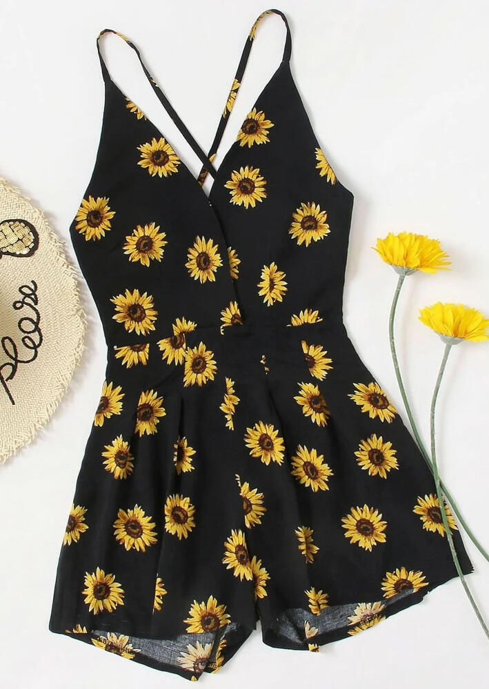 

Sunflower Spaghetti Strap Romper - Black, 467164