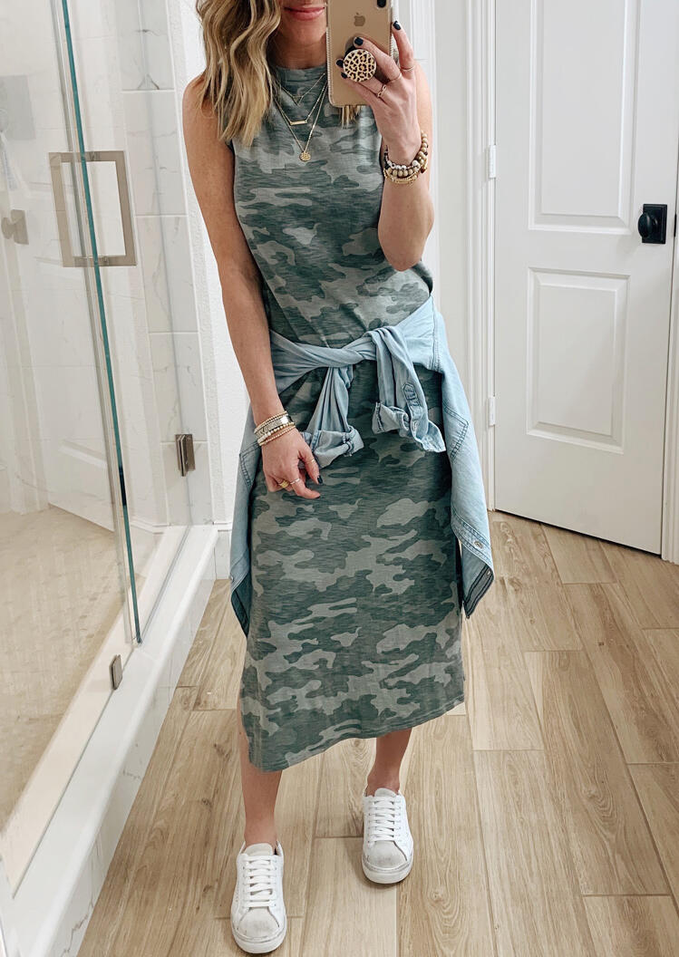 

Camouflage Sleeveless Casual Dress without Necklace, 467400