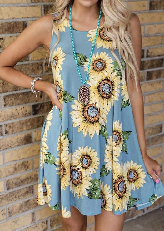 

Sunflower Pocket Mini Dress without Necklace - Blue, 467595