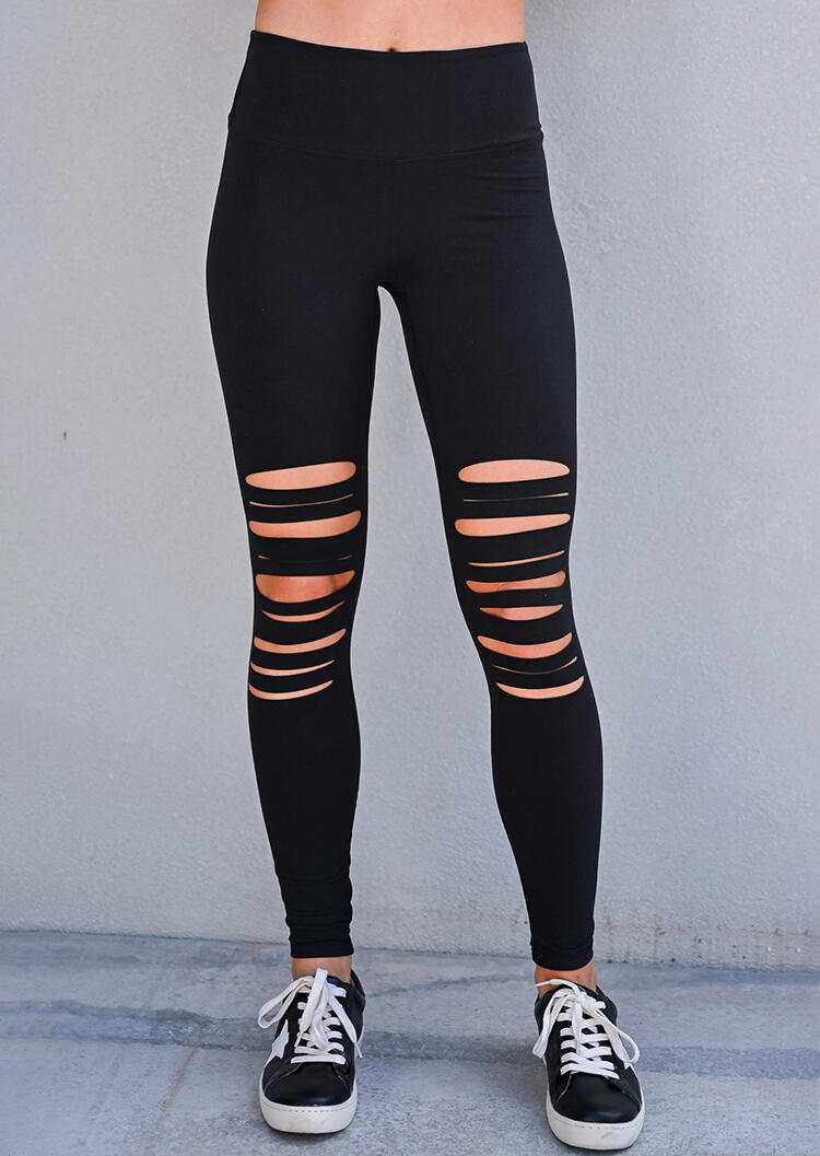 

Hollow Out High Waist Sport Skinny Leggings - Black, 467491