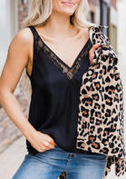 Summer Outfits Lace Splicing V-Neck Camisole - Black
