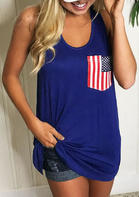 Summer Outfits American Flag Pocket O-Neck Tank - Royal Blue