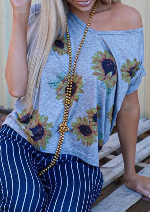 

Sunflower Printed Blouse without Necklace - Gray, 468625