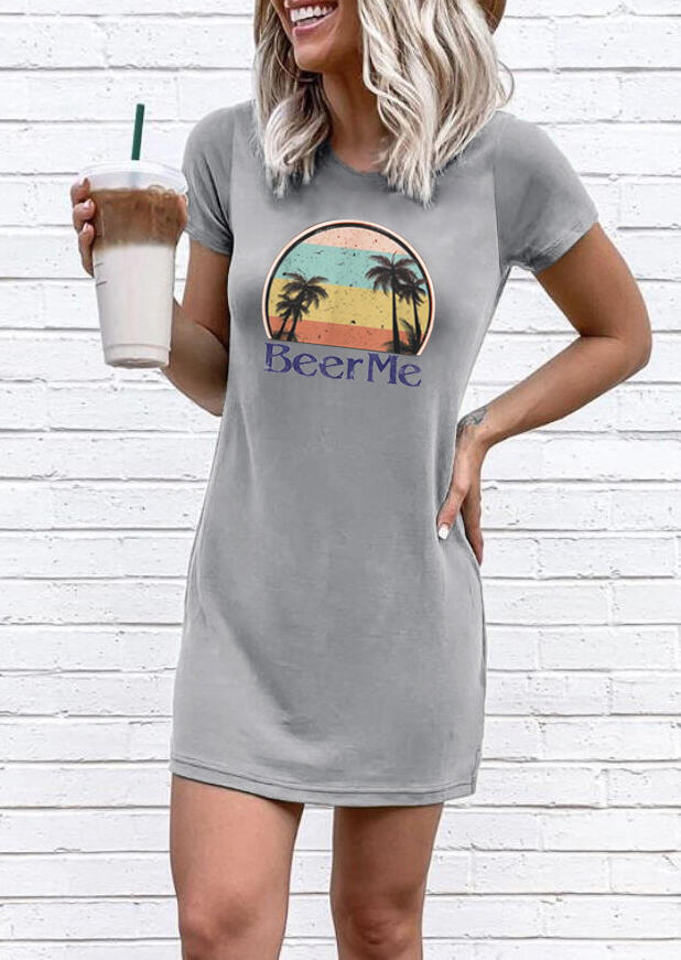 

Beer Me O-Neck Mini Dress - Gray, 468661