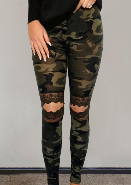 

Camouflage Lace Hollow Out Skinny Leggings, 468641