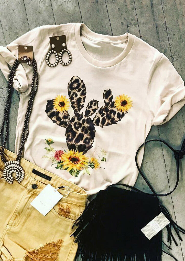 

Sunflower Leopard Cactus T-Shirt Tee - Beige, 468843