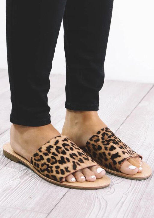 leopard slip on sandals