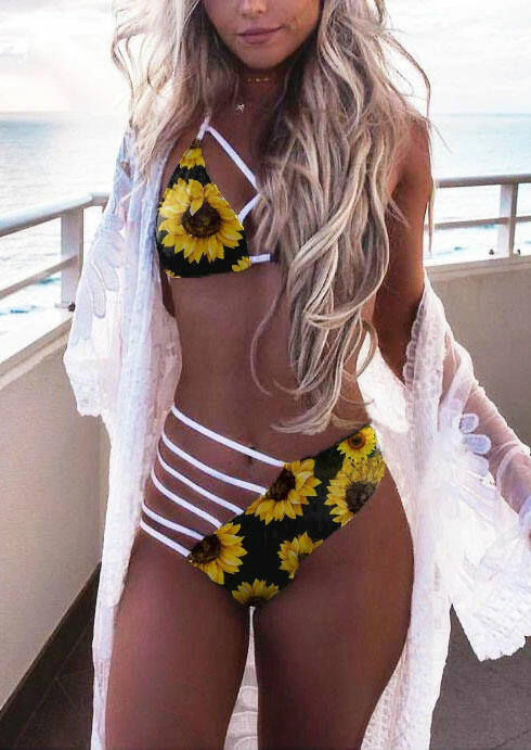 Sunflower Hollow Out Halter Bikini Set
