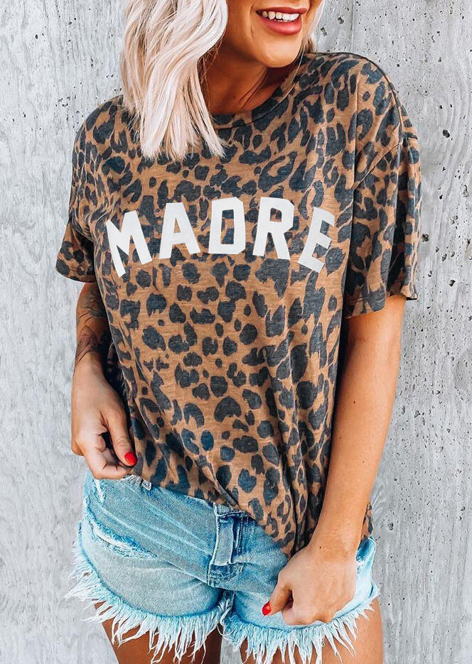 

Leopard Madre O-Neck T-Shirt Tee, 468481