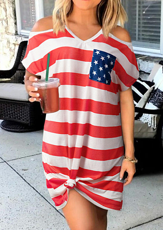 

American Flag Star Cold Shoulder Mini Dress - Stripe, 468860