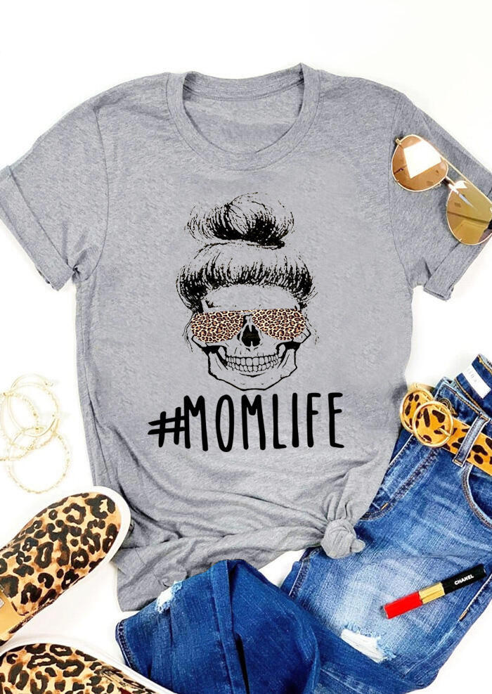 

Mom Life Leopard T-Shirt Tee - Gray, 469057