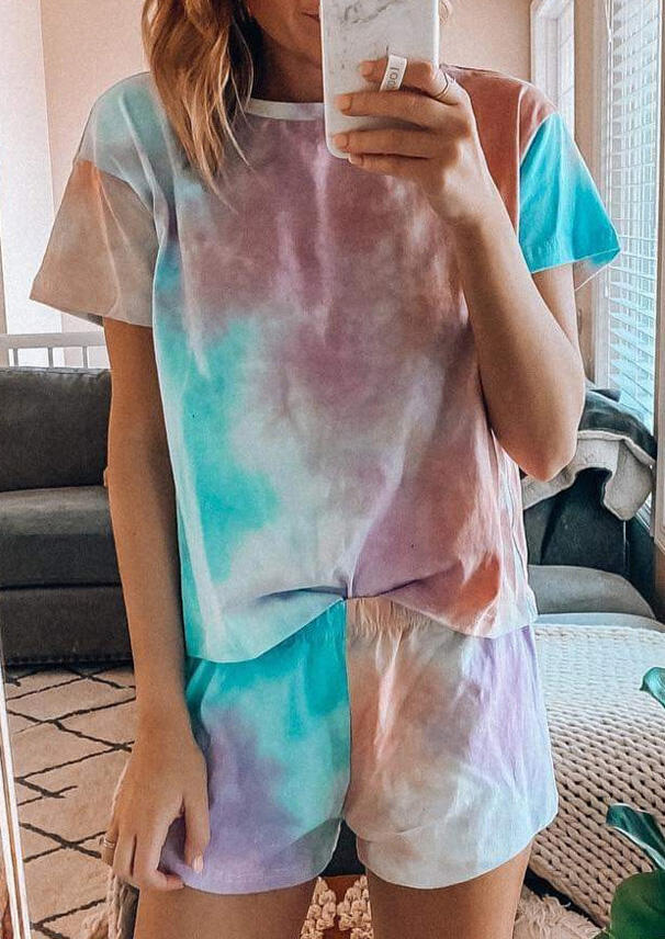 

Tie Dye T-Shirt Tee And Shorts Two-Piece Set, Multicolor, 469389